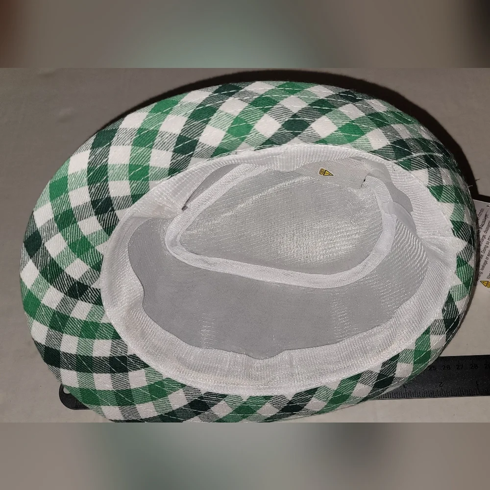 Green White Checkered Plaid Striped Light Up Fedora Hat Lighted